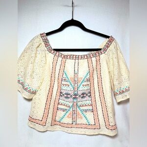 Champagne and Strawberry Embroidered Top. Size Medium